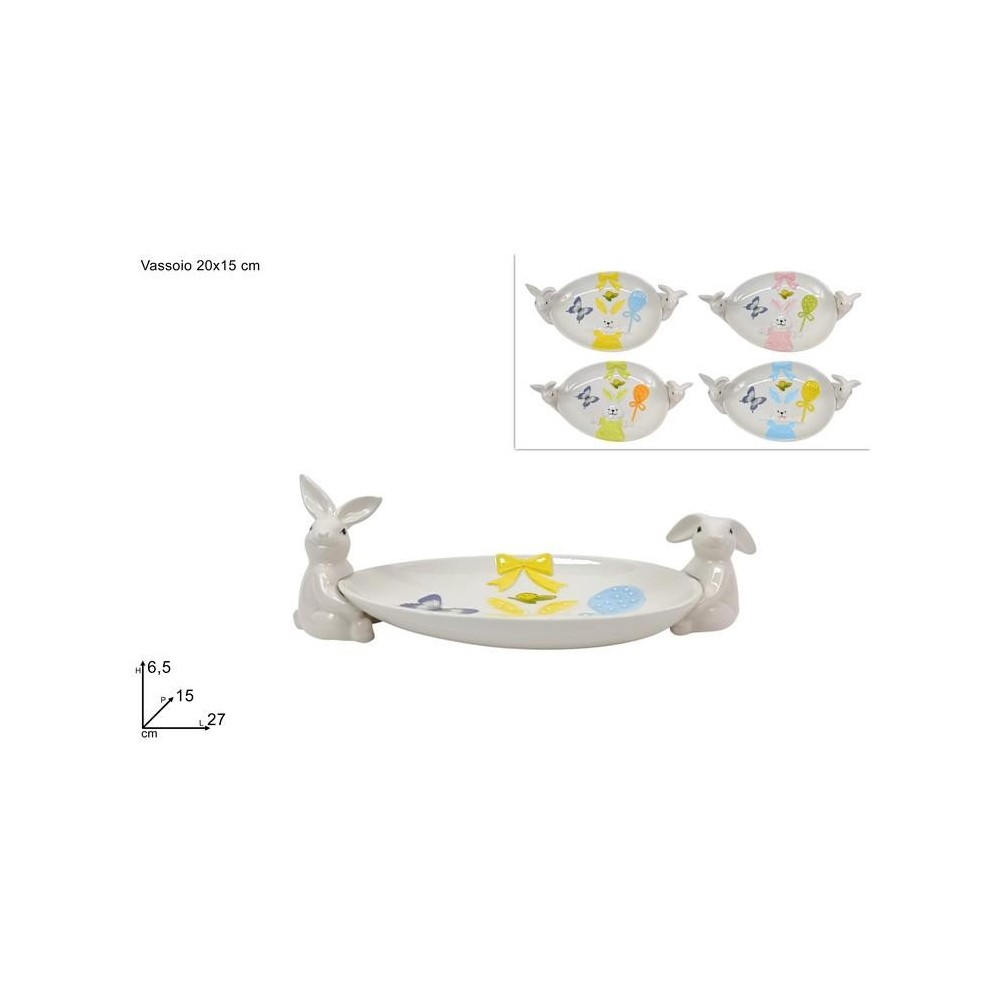 VASSOIO 20x15CM C CONIGLI CERAMICA C SCENARIO PASQUALE 4COL